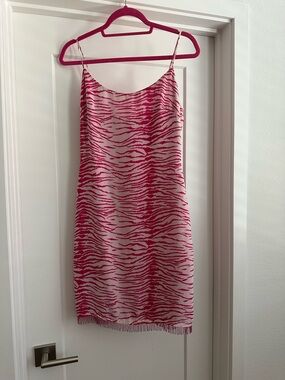 Laundry By Shelli Segal vintage Y2K Hot Pink Zebra-Print Slip Dress